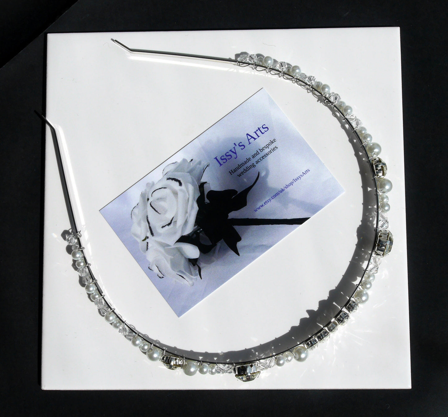 Thin White Pearl and Rhinestone Bridal Prom Tiara