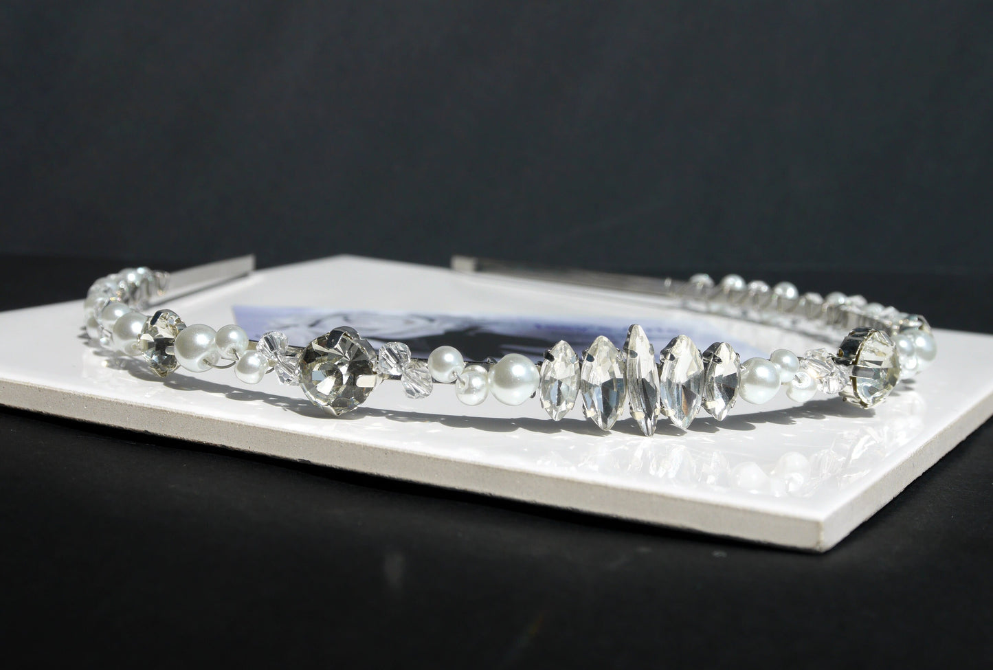 Thin White Pearl and Rhinestone Bridal Prom Tiara