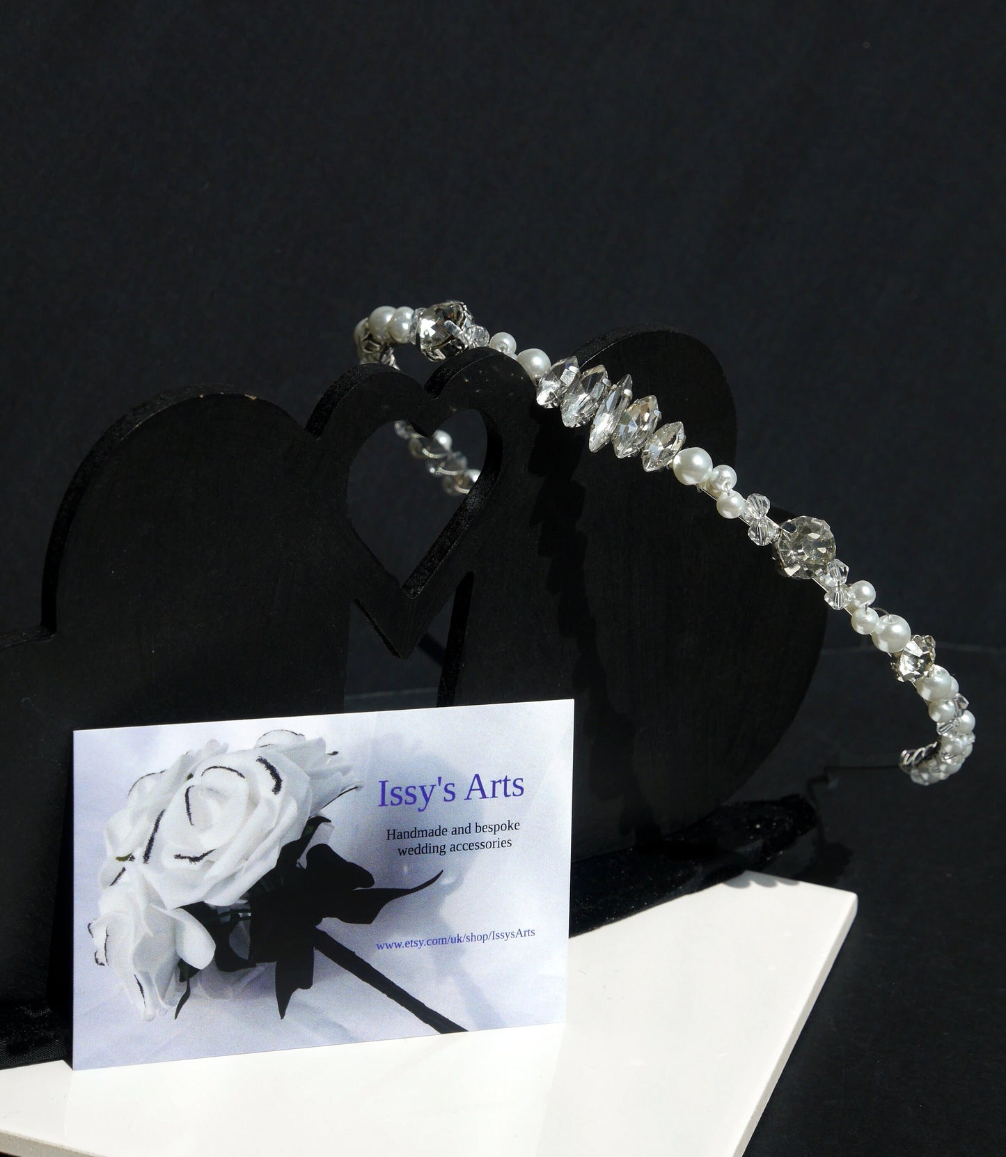 Thin White Pearl and Rhinestone Bridal Prom Tiara
