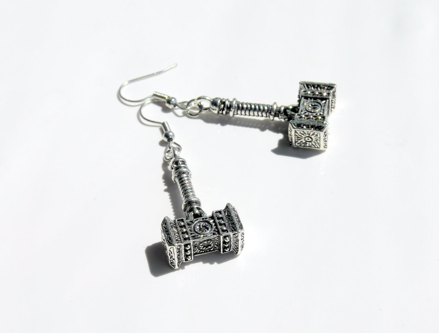 Ladies Teens Fantasy Silver Toned Hammer Mace Shape Earrings