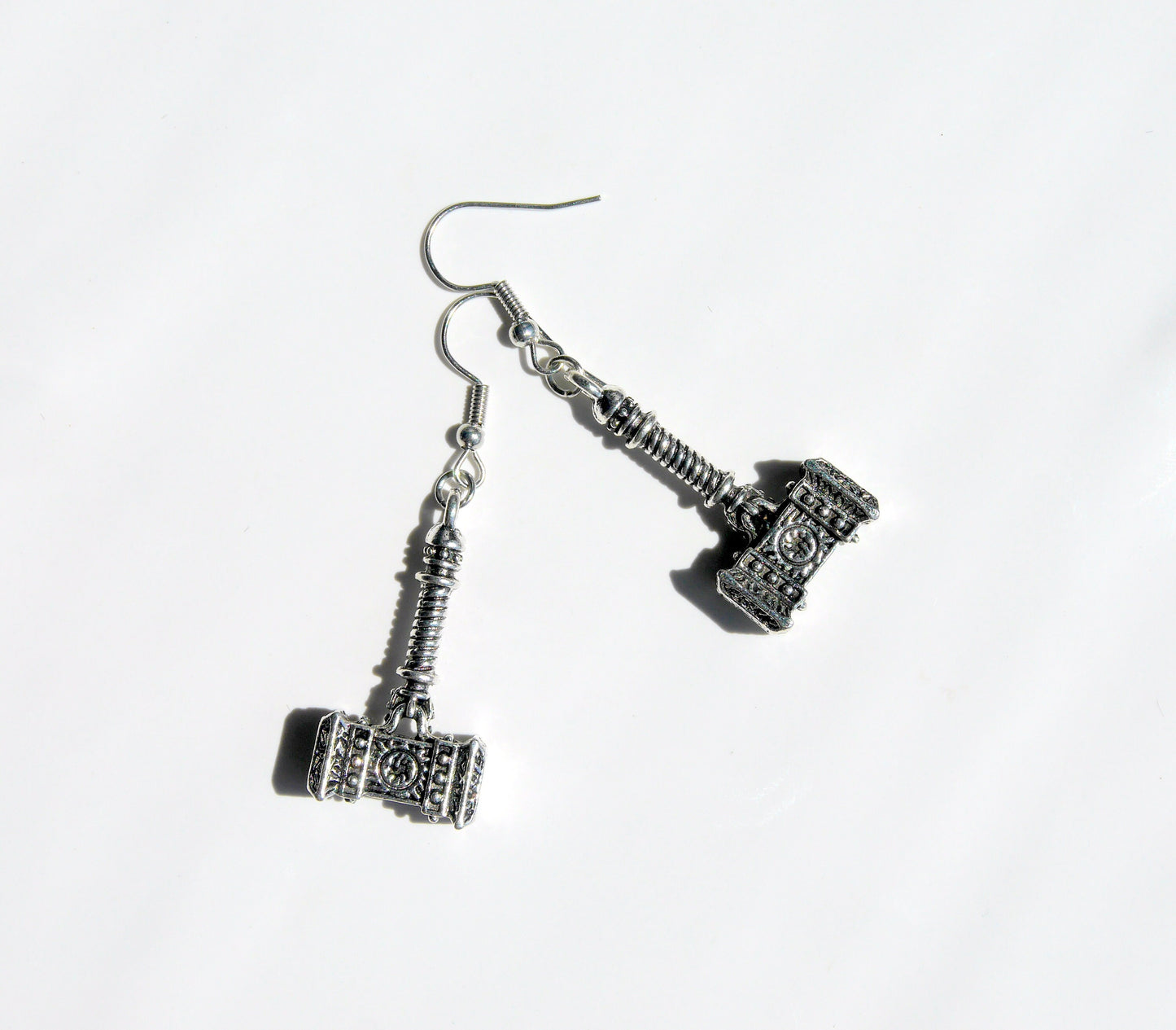 Ladies Teens Fantasy Silver Toned Hammer Mace Shape Earrings