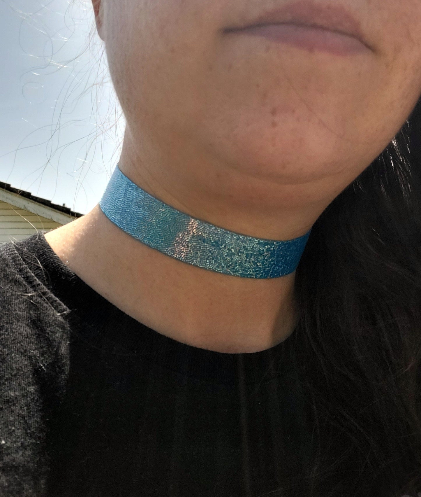 Sparkly Blue Holographic Choker, Extra Long Choker, Holographic Accessory, Holograph Necklace, Futuristic Blue Glitter Choker, LGBT Choker