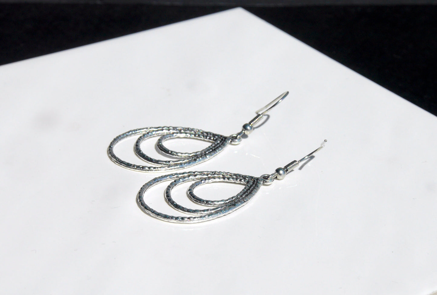 Silver Tone Teardrop Style Filigree Earrings (Ear Hook, Stud and Clip On)