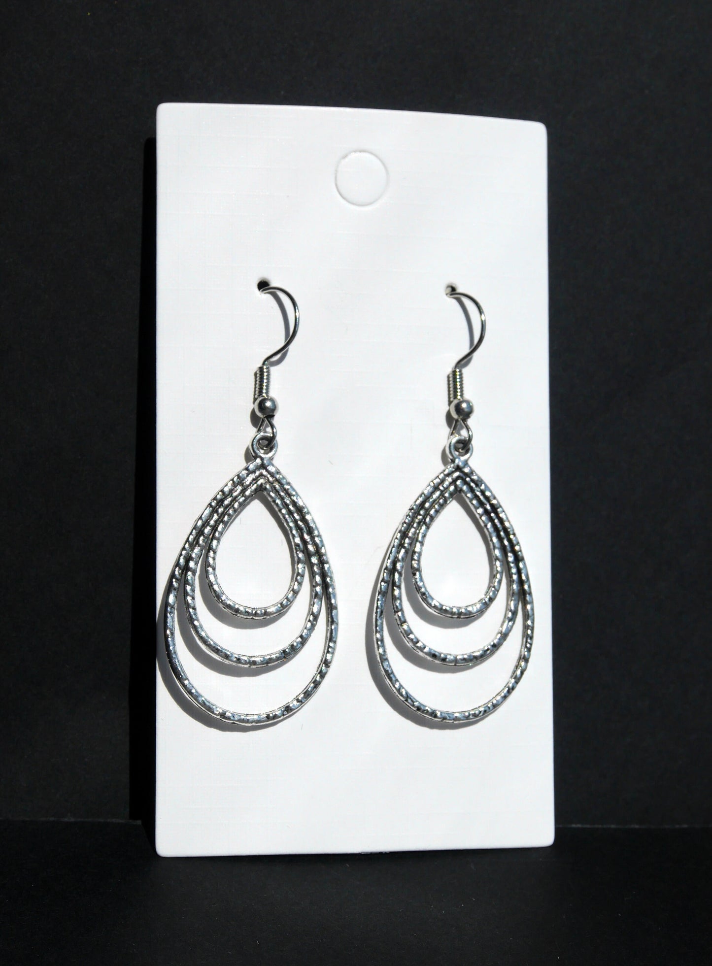 Silver Tone Teardrop Style Filigree Earrings (Ear Hook, Stud and Clip On)