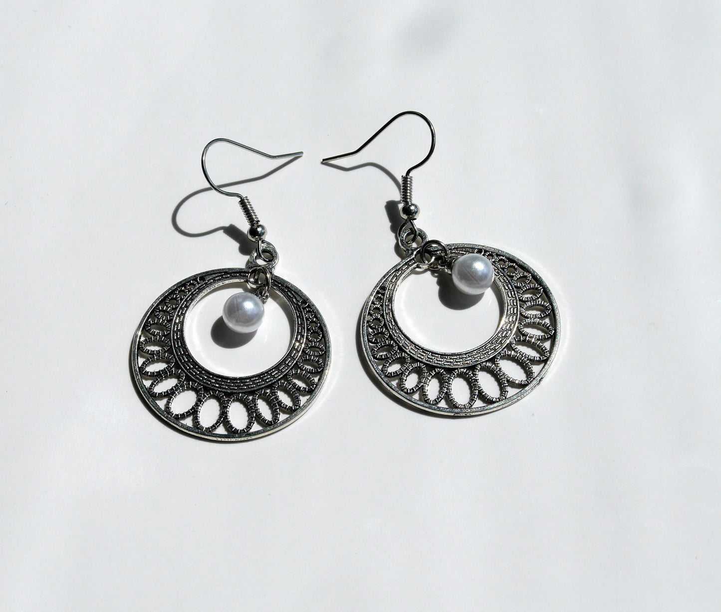 Silver Toned Round Filigree Earrings