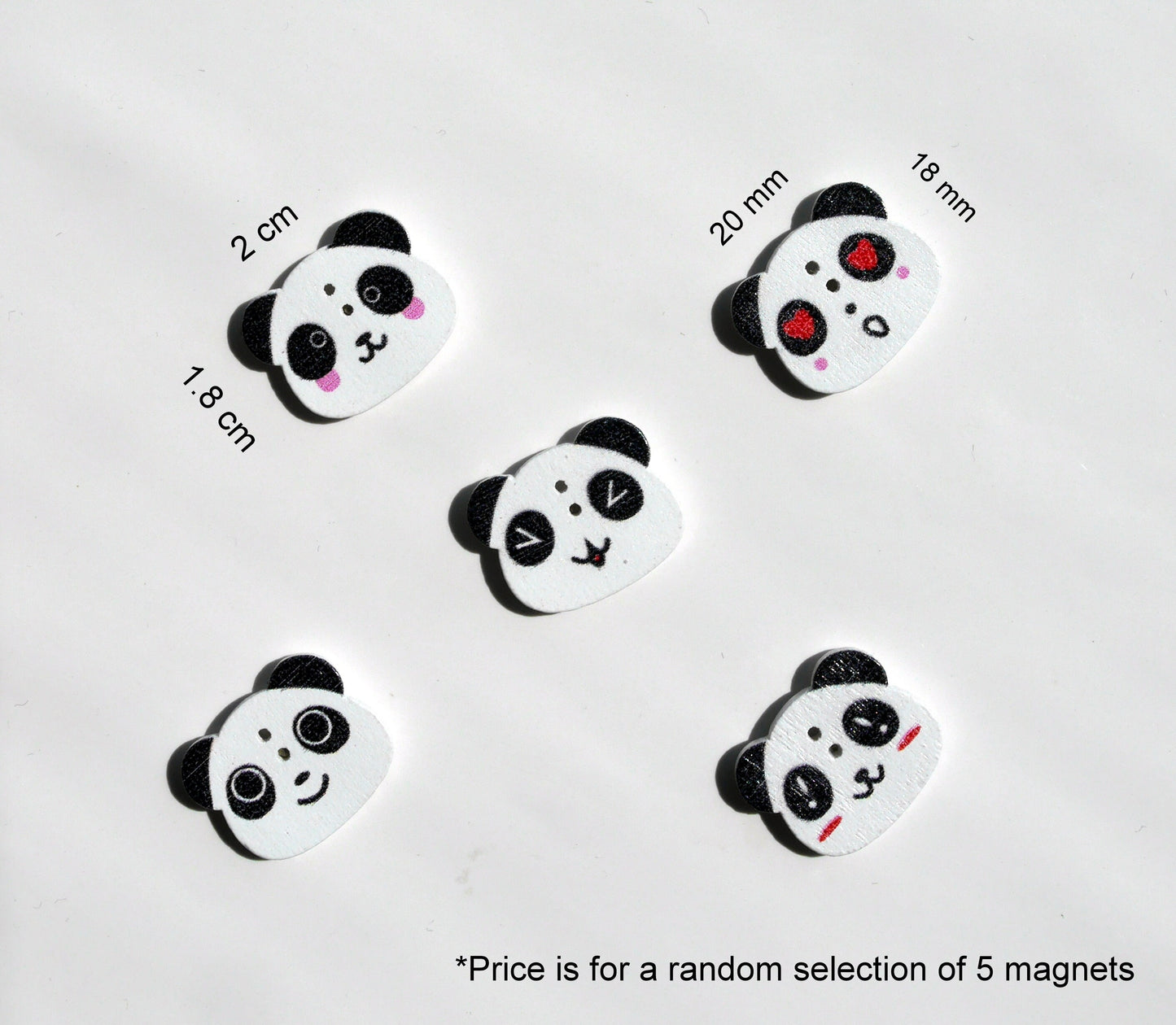 Panda Face Shaped Wooden Mini Fridge Magnets (Set of 5 Magnets)