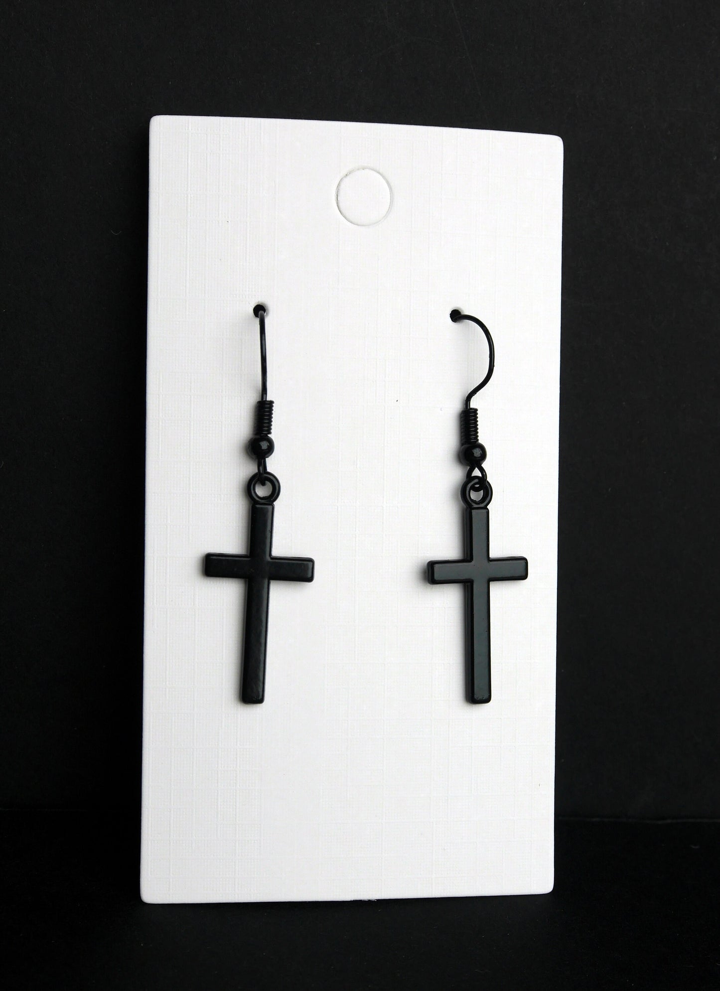 Gothic Black Christian Cross Shaped Hook Earrings