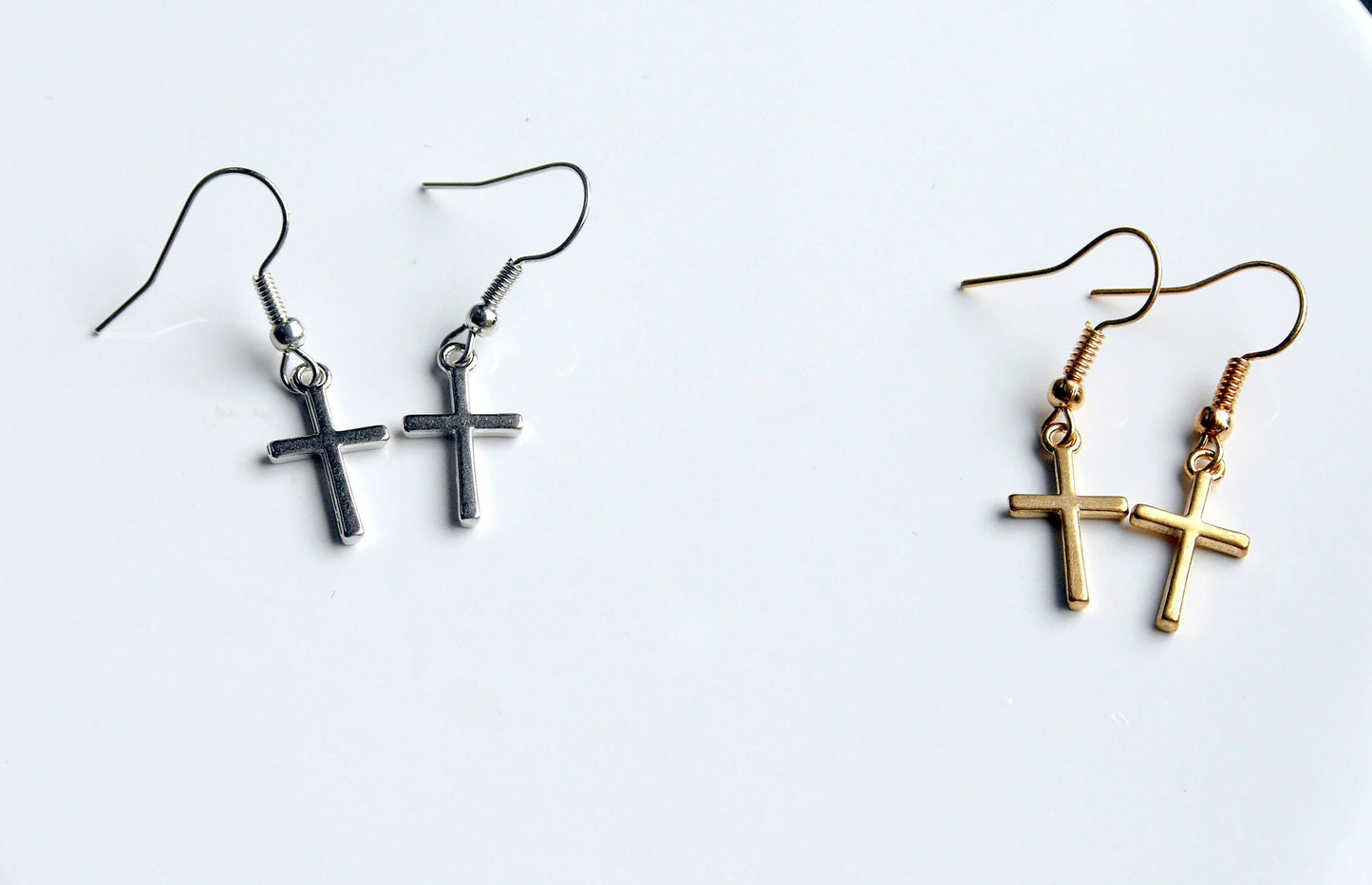 Small Silver Tone Cross or Gold Tone Cross Earrings