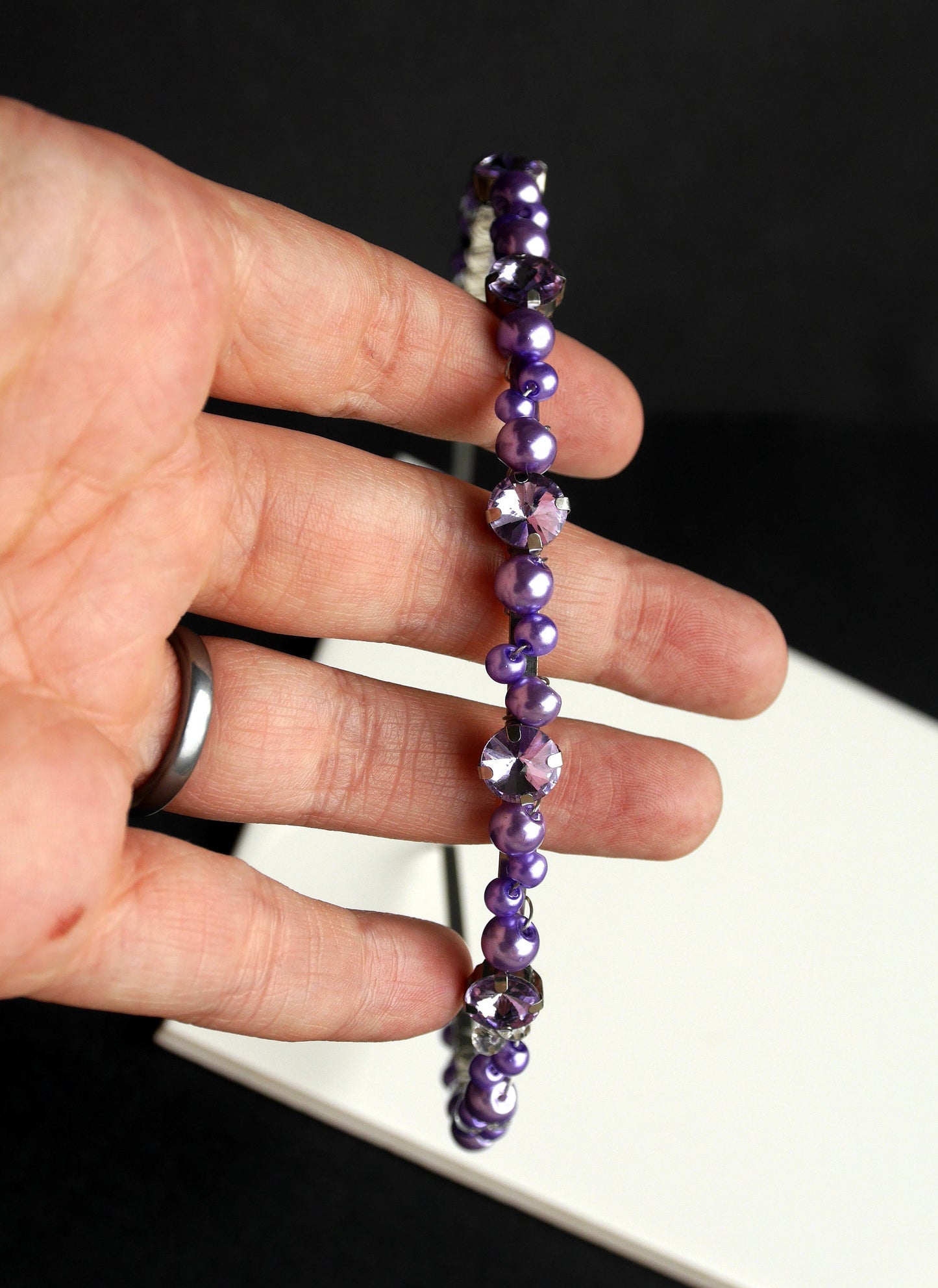 Thin Purple Pearl Wedding Prom Tiara Hair Band