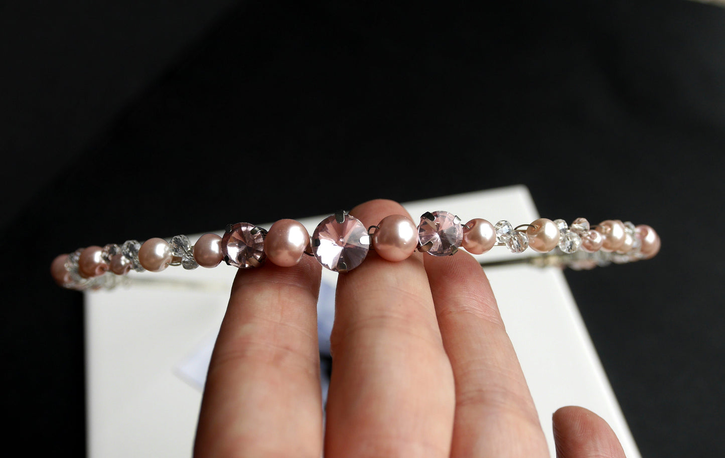Thin Pink Pearl Tiara Hairband Hair Accessory
