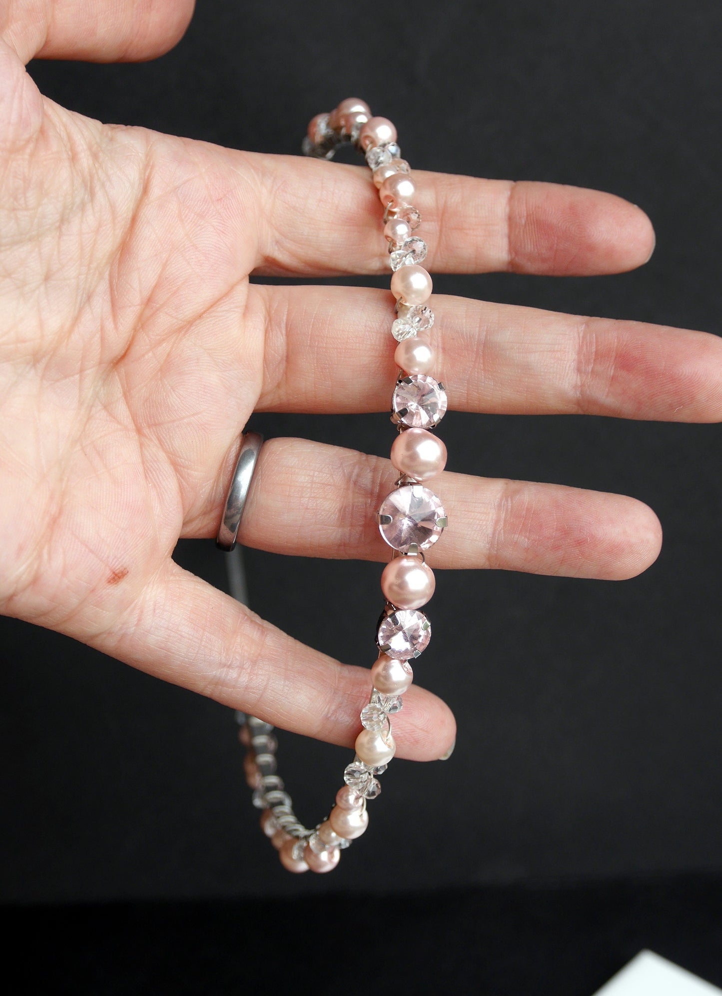 Thin Pink Pearl Tiara Hairband Hair Accessory