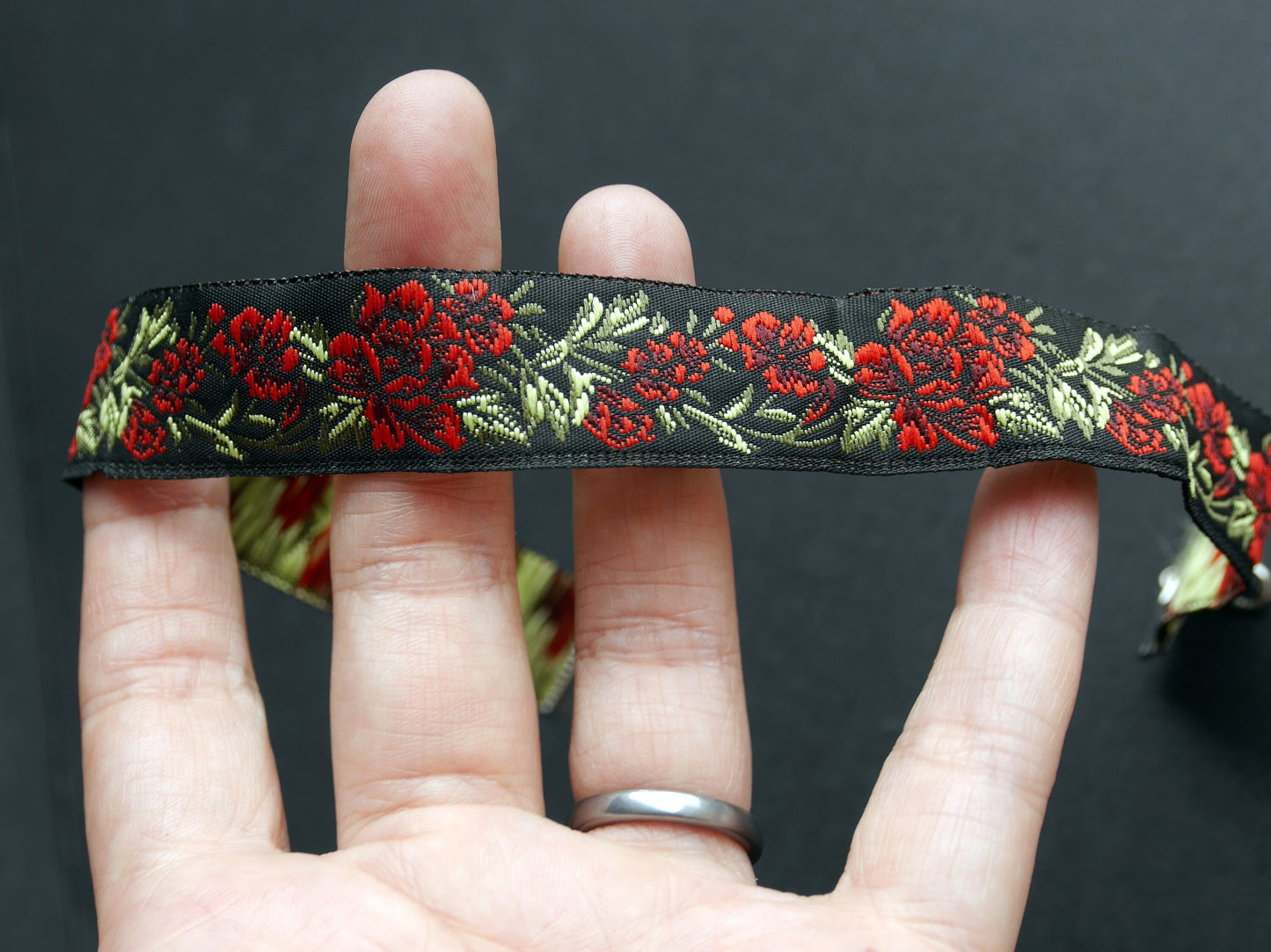 Black and Red Rose Embroidered Choker (Non Elasticated)