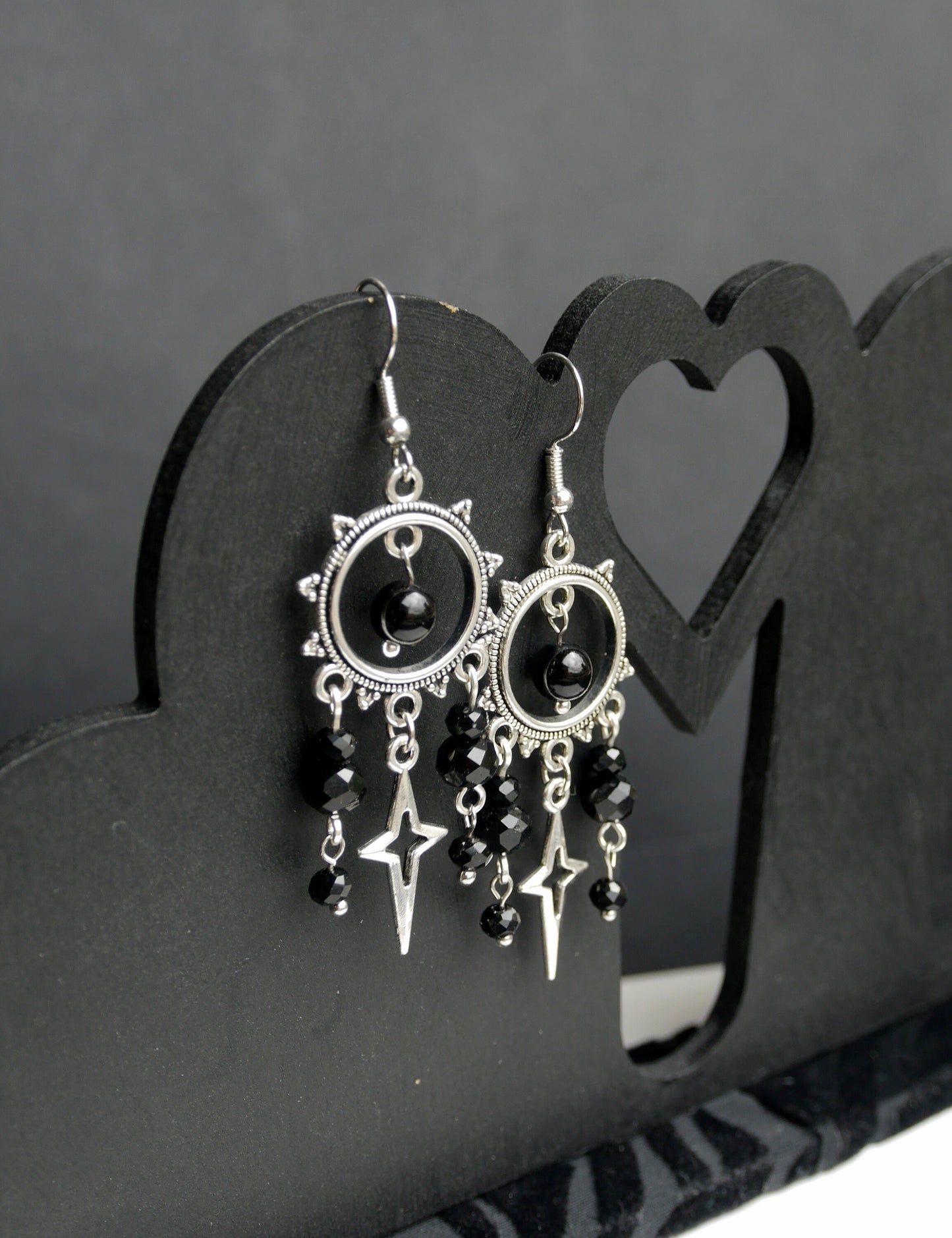 Silver and Black Statement Filigree Dangle Earrings (Ear Hook or Stud)