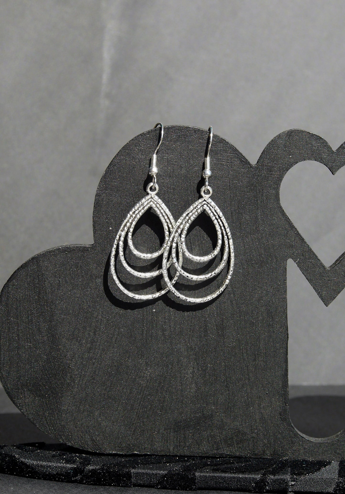 Silver Tone Teardrop Style Filigree Earrings (Ear Hook, Stud and Clip On)