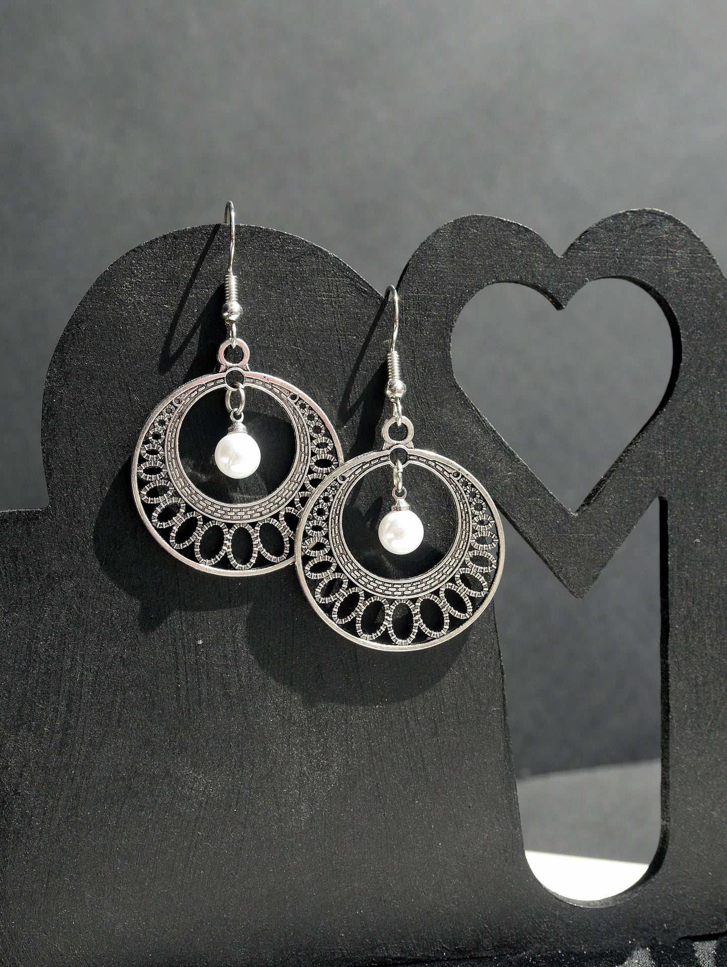 Silver Toned Round Filigree Earrings