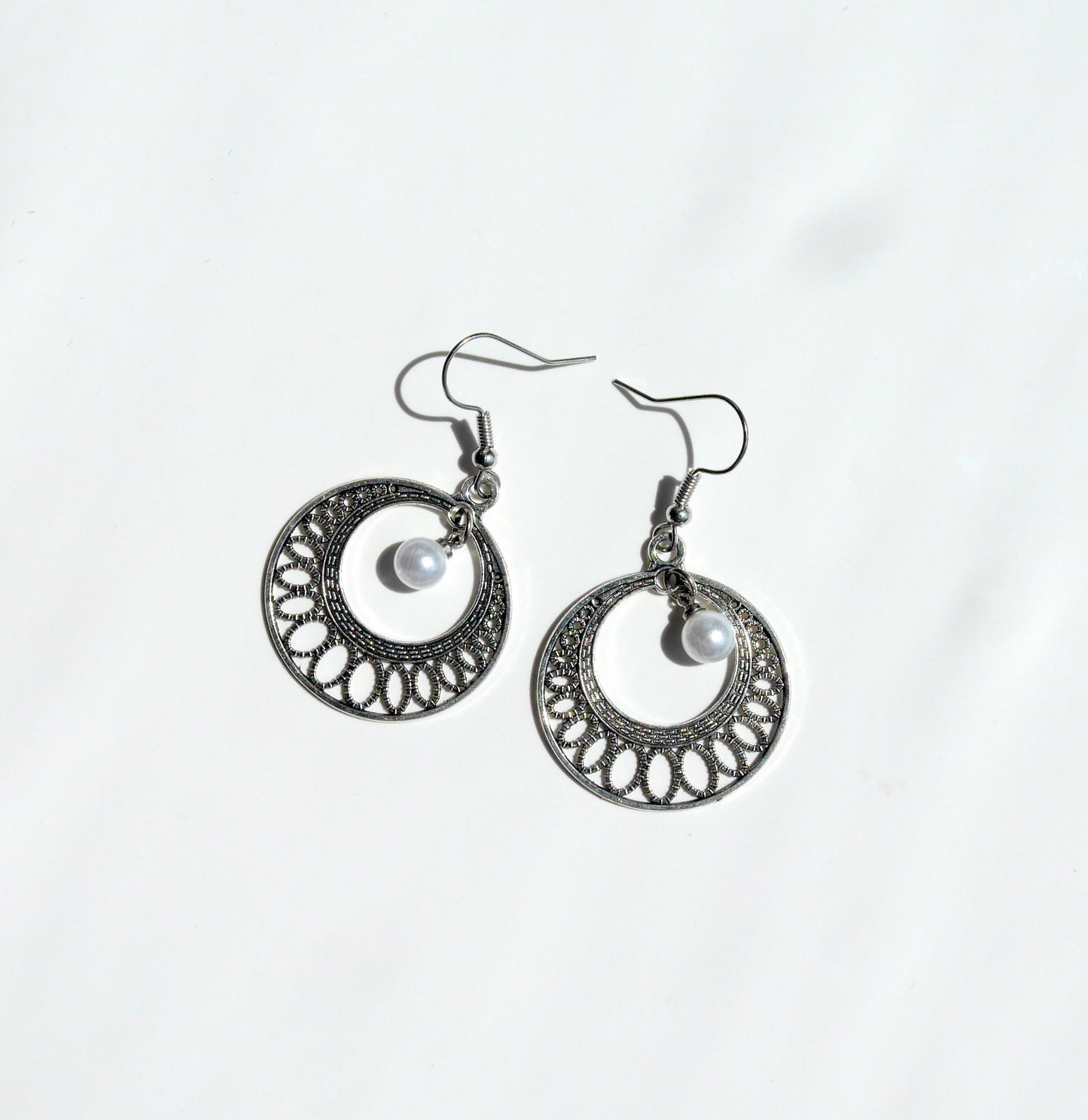 Silver Toned Round Filigree Earrings