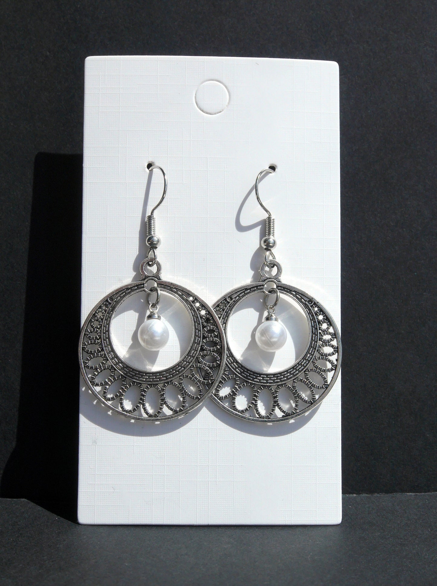 Silver Toned Round Filigree Earrings