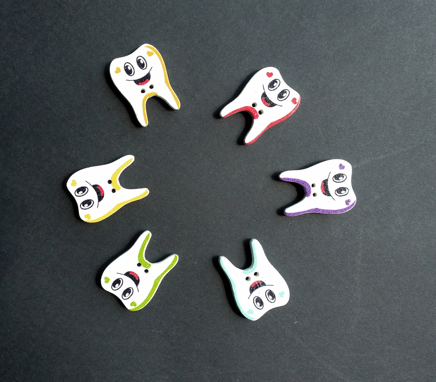 Tooth Shaped Colourful Wooden Mini Fridge Magnets (Set of 5 Magnets)