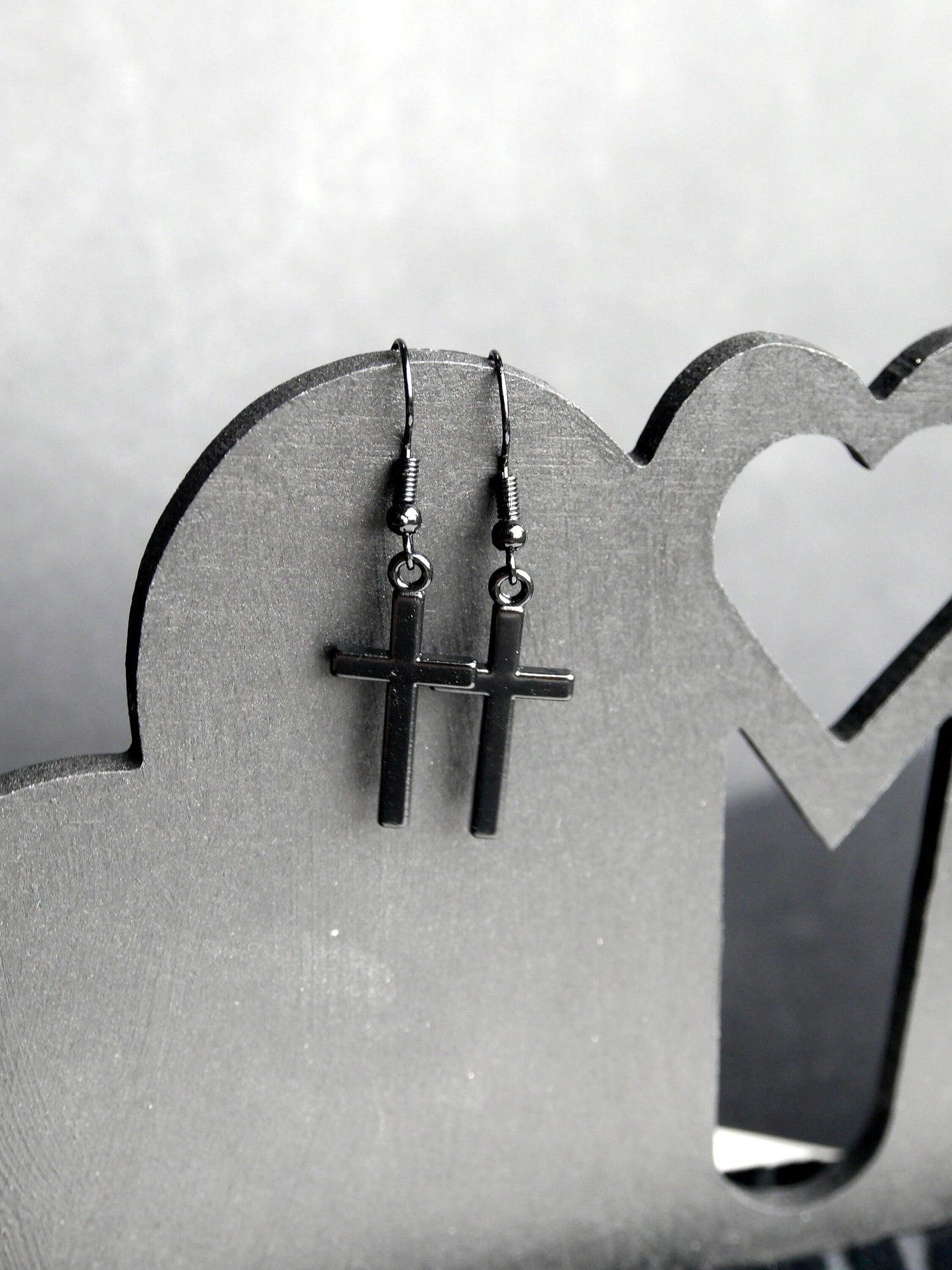 Gothic Black Christian Cross Shaped Hook Earrings