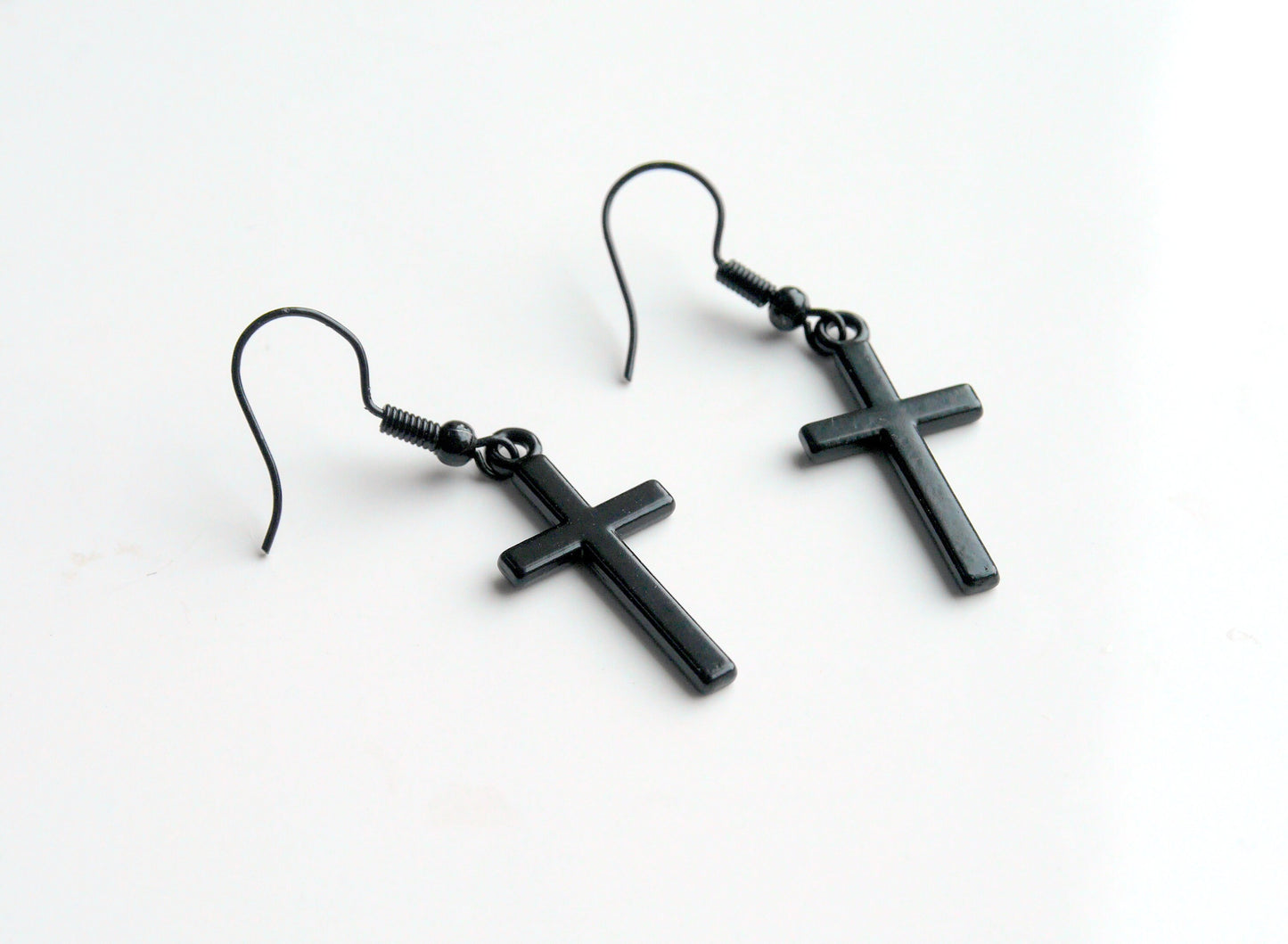 Gothic Black Christian Cross Shaped Hook Earrings