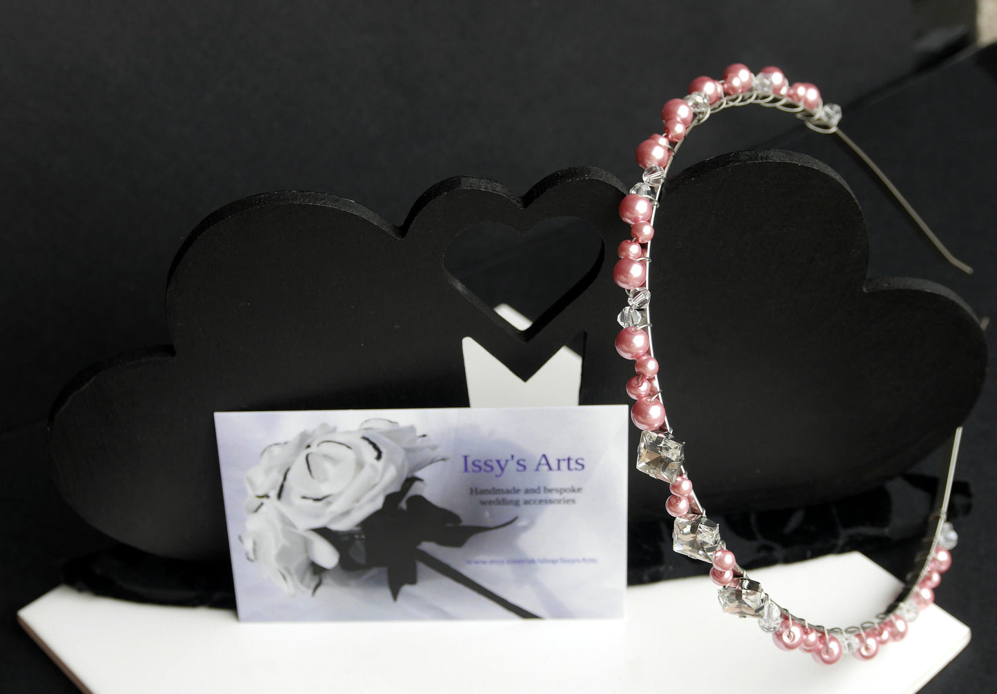 Thin Pink Pearl Diamante Tiara Hair Band