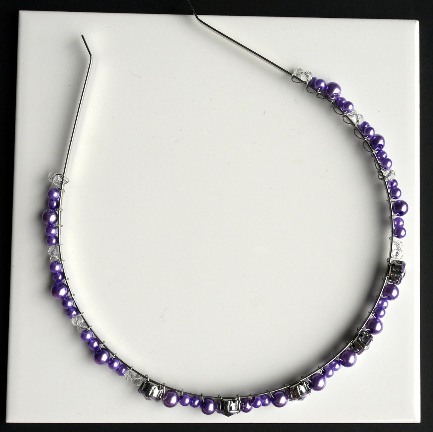 Thin Purple Pearl Wedding Prom Tiara Hair Band