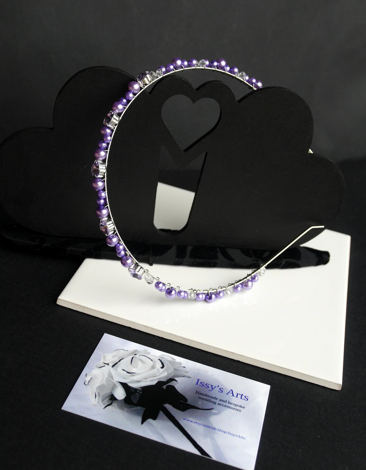 Thin Purple Pearl Wedding Prom Tiara Hair Band