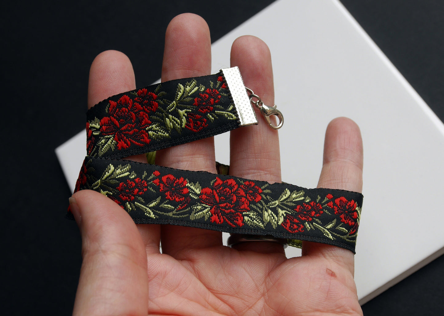 Black and Red Rose Embroidered Choker (Non Elasticated)