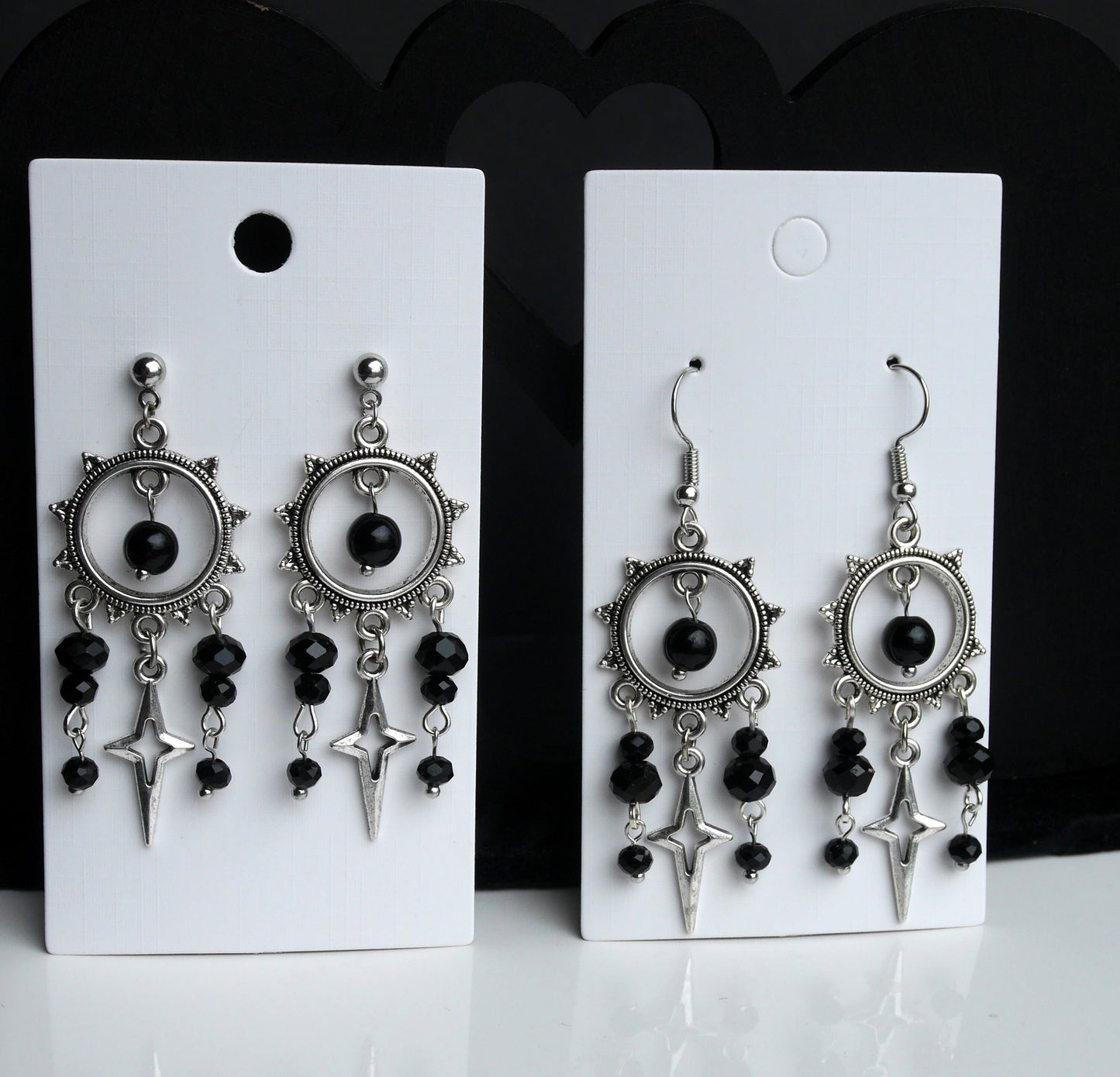 Silver and Black Statement Filigree Dangle Earrings (Ear Hook or Stud)