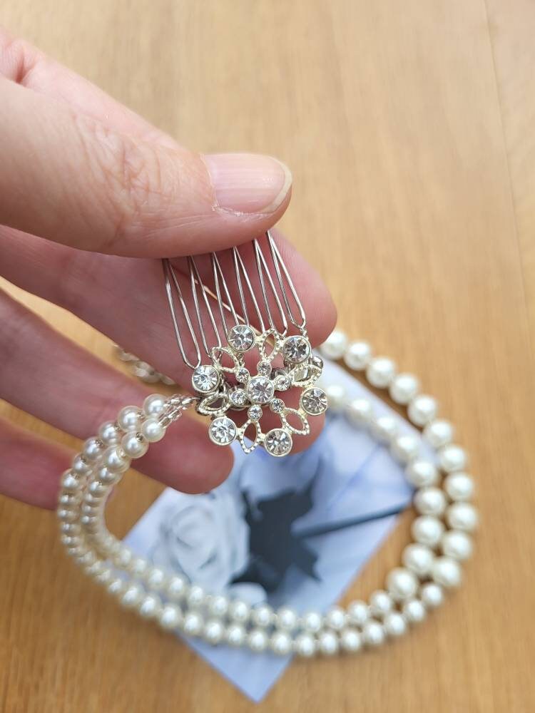 Art Deco Pearl Hair Chain Wedding Prom Hair Accessory