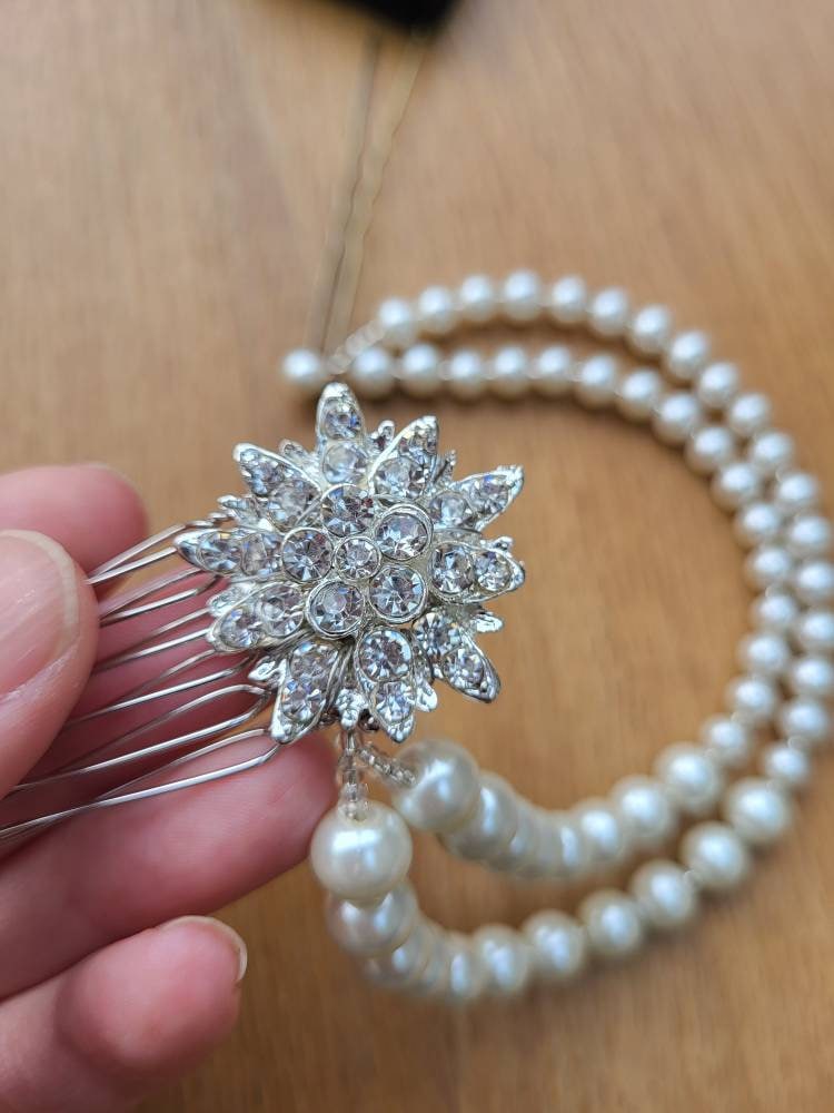 Silver Floral Wedding Prom Hair Piece