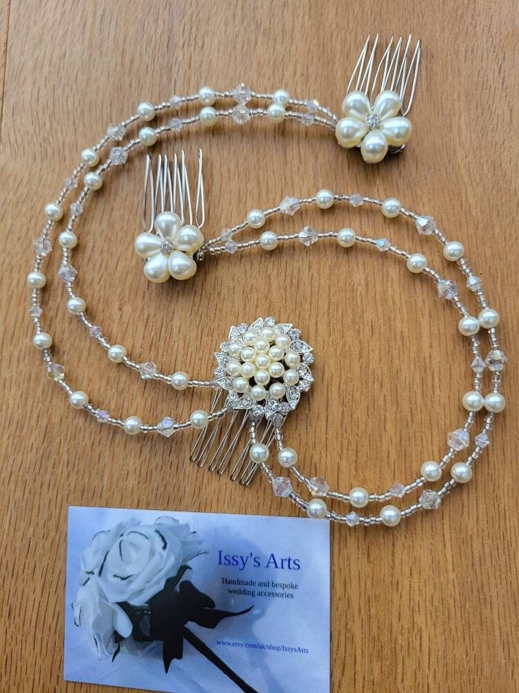 Cream Pearl Bridal Wedding Hair Piece, Brides Pearl Wedding Hair Piece, Cream Bridal Head Chain, Cream Pearl Bridal Wedding Hair Accessory