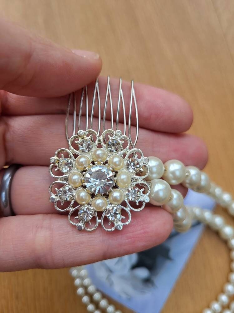 Art Deco Pearl Hair Chain Wedding Prom Hair Accessory