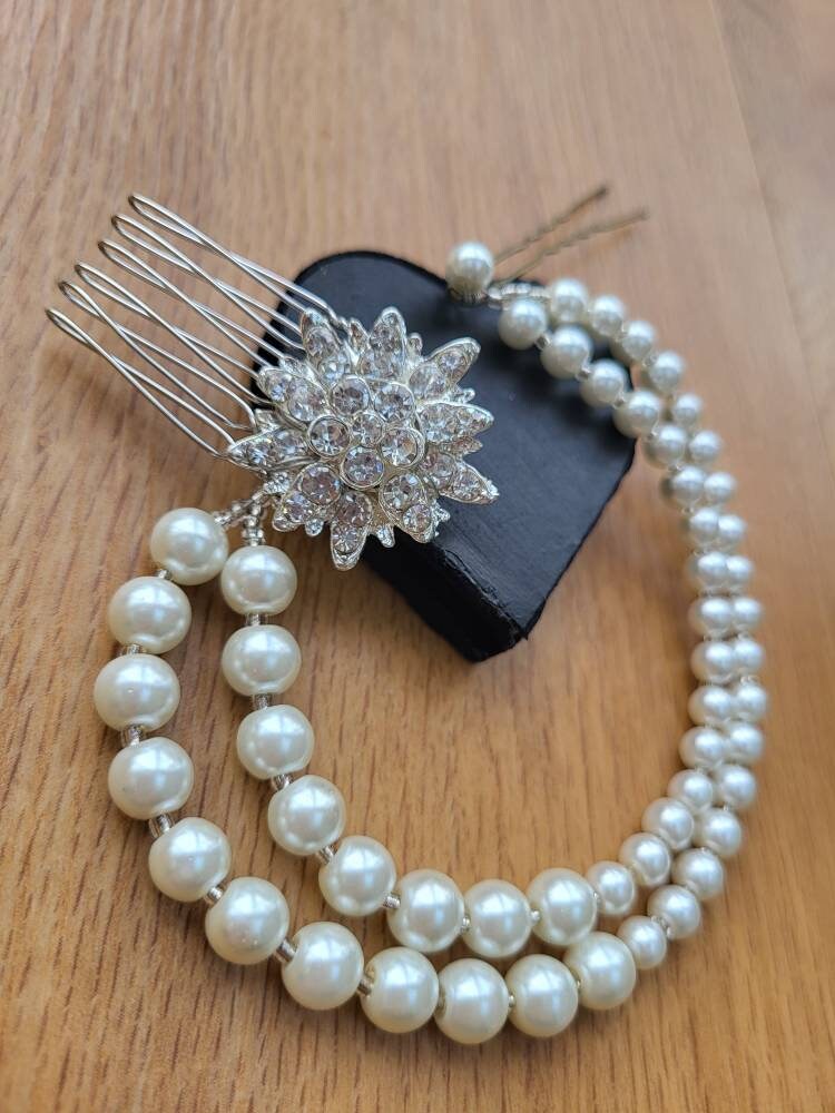Silver Floral Wedding Prom Hair Piece