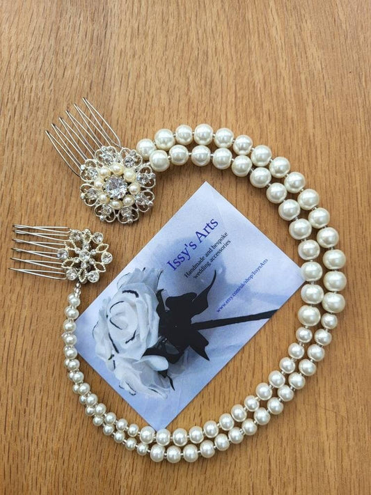 Art Deco Pearl Hair Chain Wedding Prom Hair Accessory