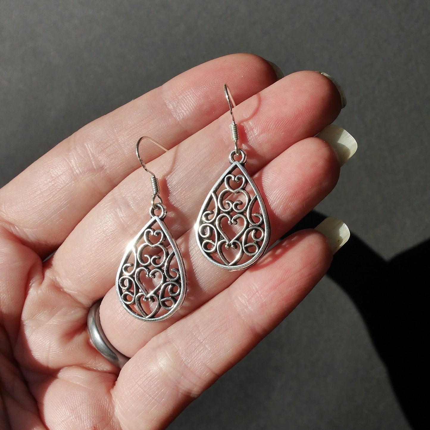 Silver Mini Teardrop Filigree Earrings (Ear Hook, Stud and Clip On)