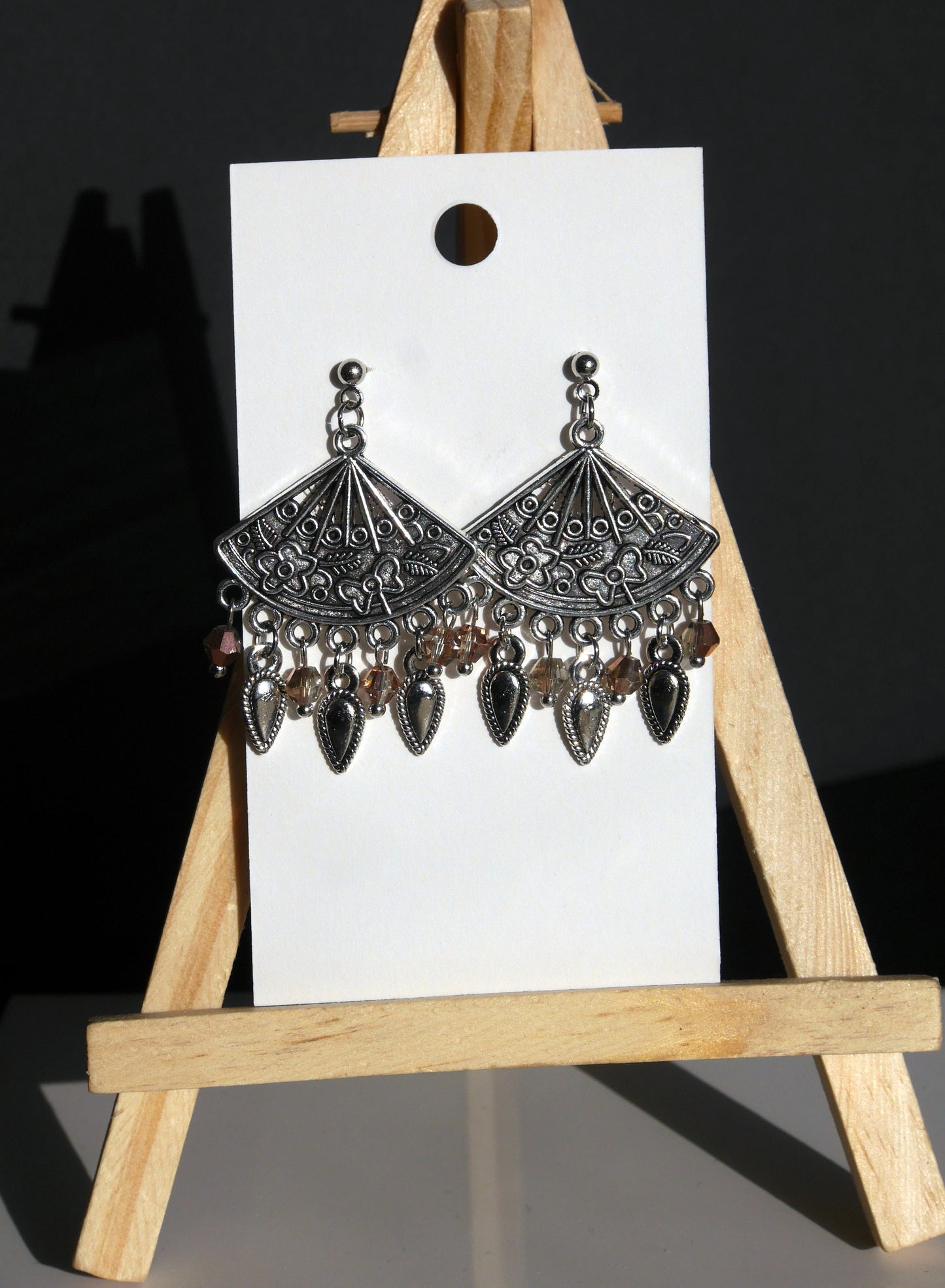 Silver and Rose Colour Filigree Earrings (Ear Hook, Stud and Clip On)