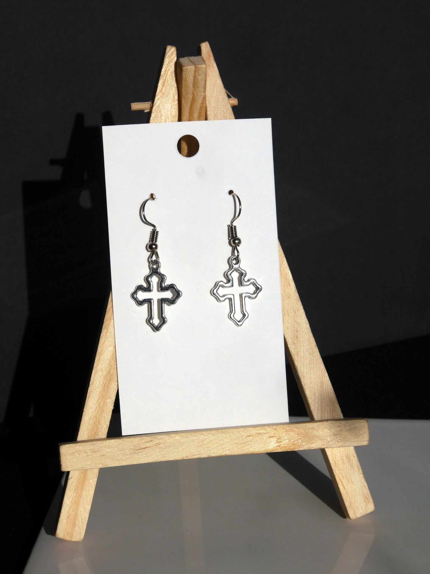 Small Silver Tone Holy Cross Shaped Earrings (Ear Hook, Stud or Clip On)