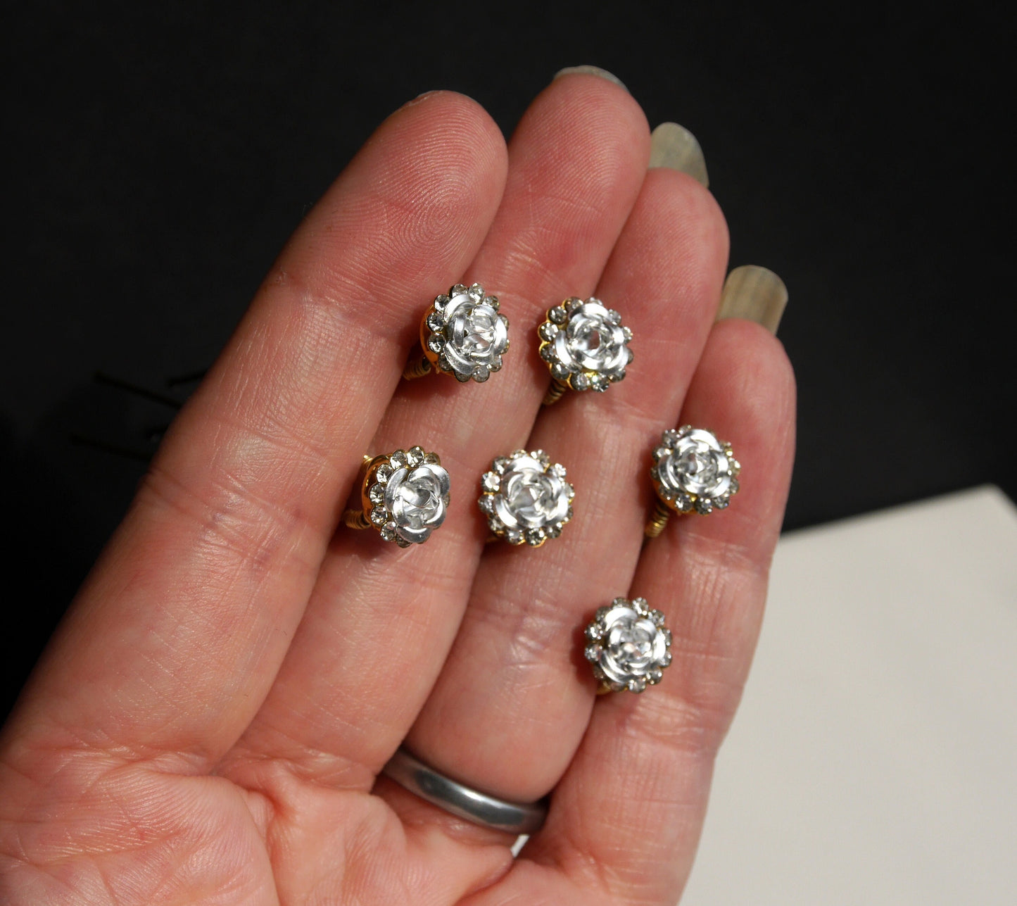 Silver Flower Rhinestone Gold Hair Pins (Set of 5)