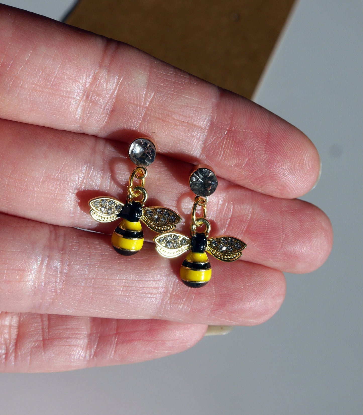 Diamante Stud Honeybee Shaped Earrings