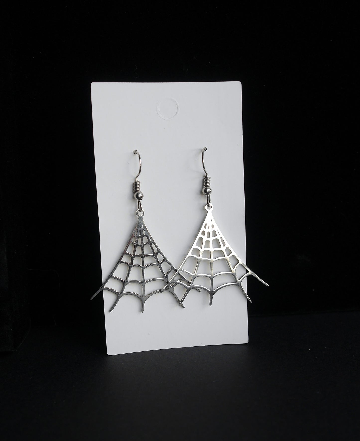 Silver Tone Spider Web Shaped Earrings (Ear Hook, Stud and Clip On)
