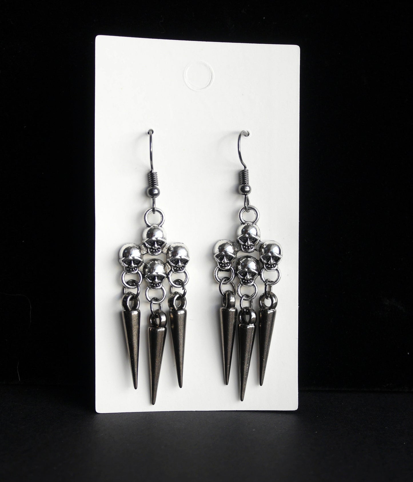 Skull and Spike Filigree Gothic Earrings (Ear Hook, Stud and Clip On)