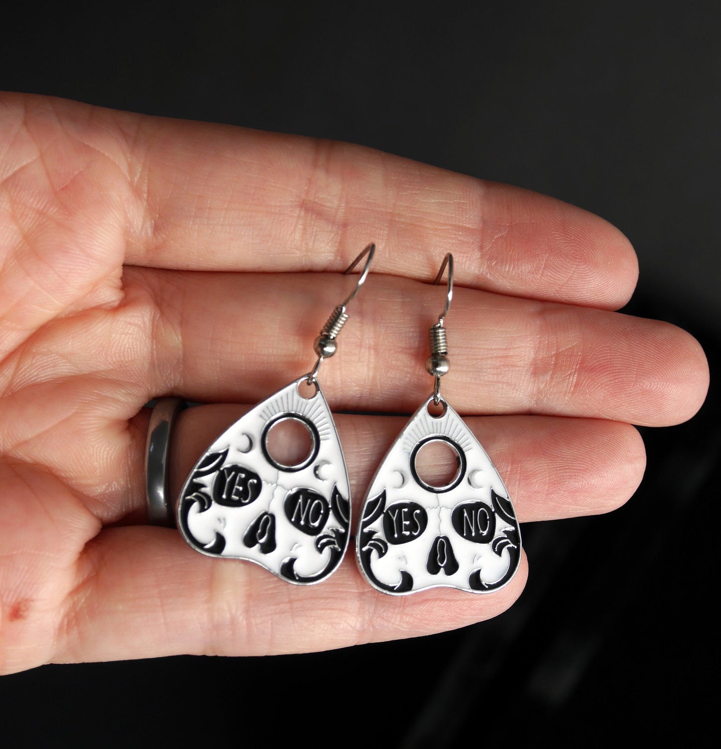 Spirit Board Planchette Shaped Theme Earrings (Ear Hook, Stud and Clip On)