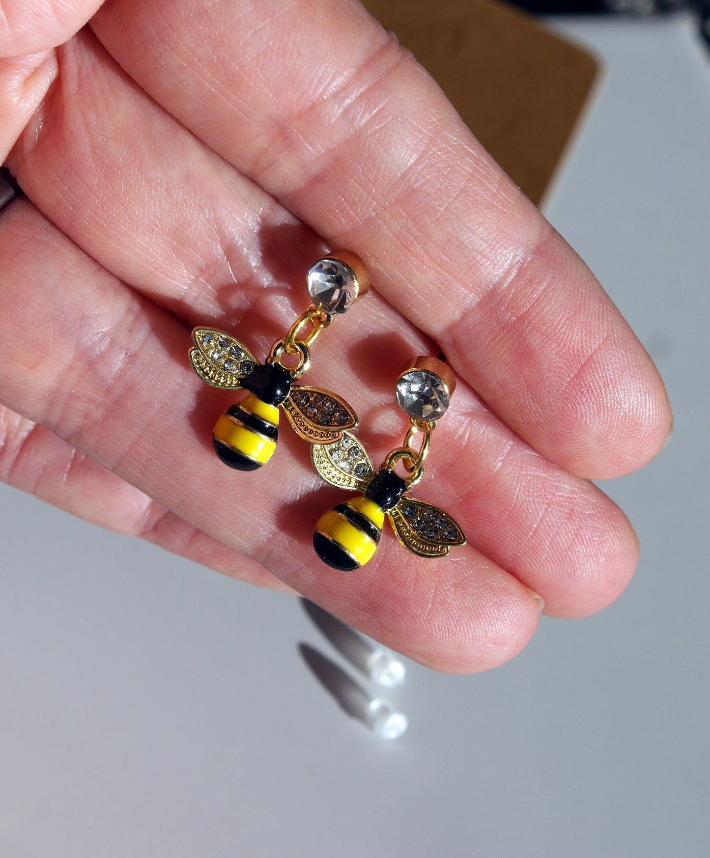 Diamante Stud Honeybee Shaped Earrings