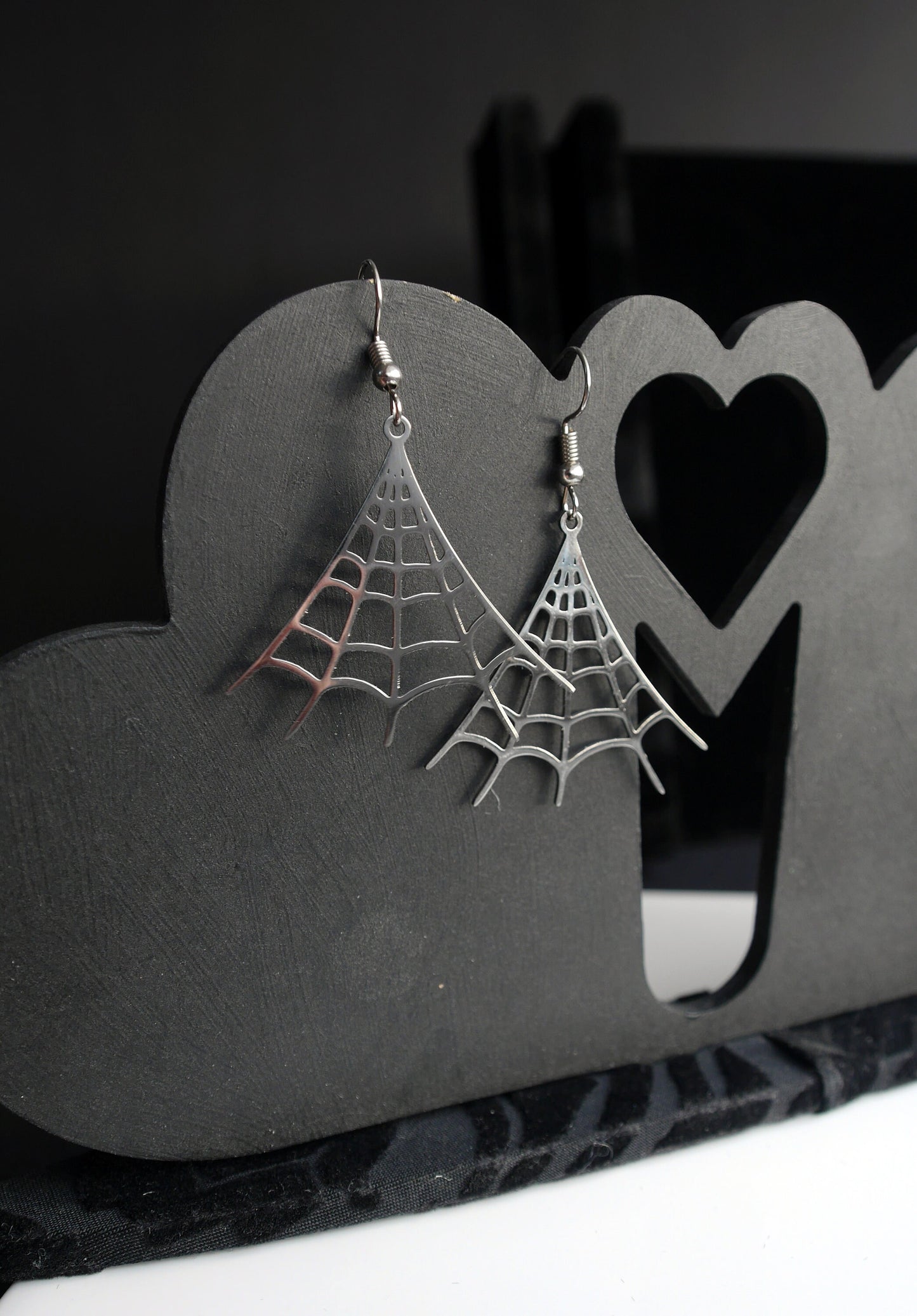 Silver Tone Spider Web Shaped Earrings (Ear Hook, Stud and Clip On)