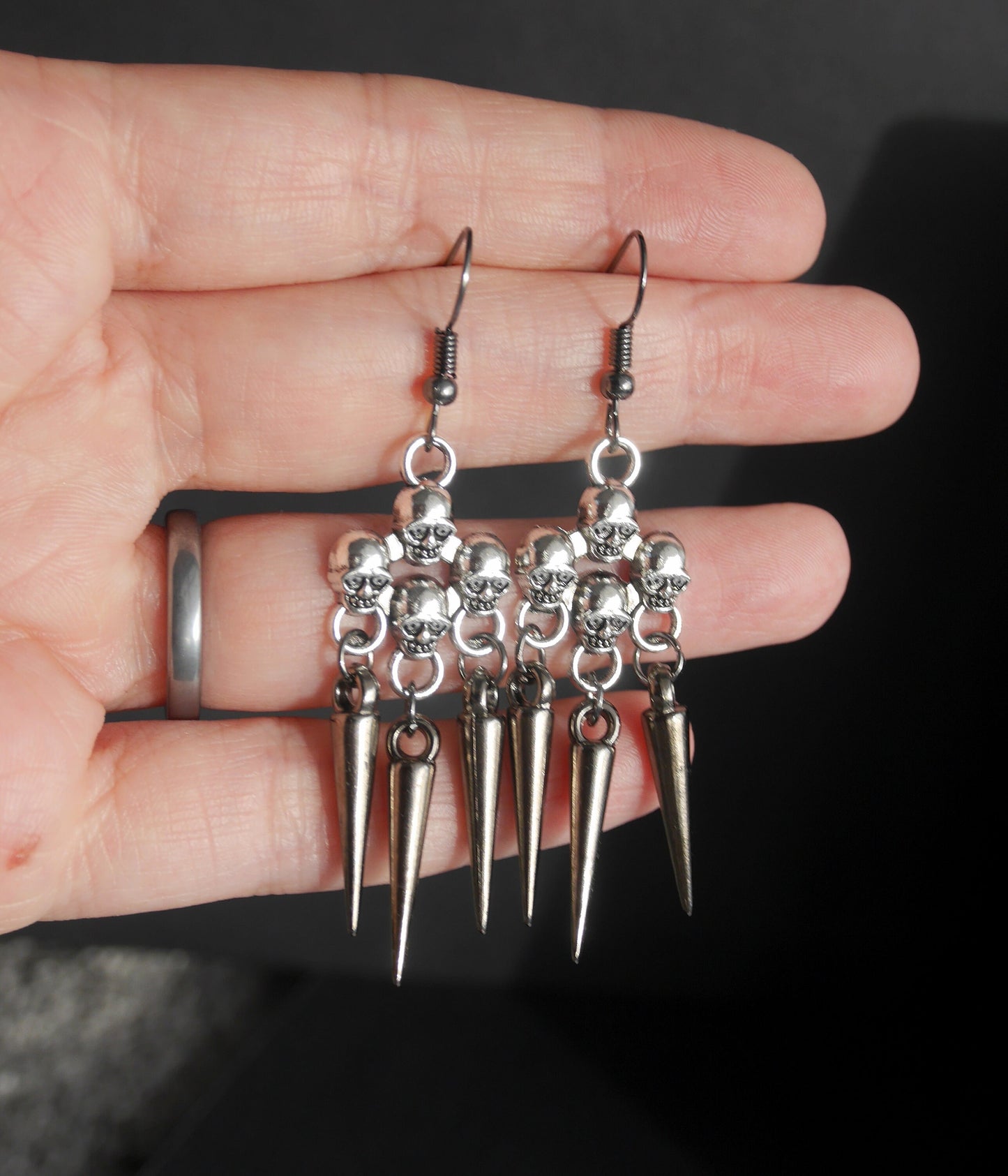 Skull and Spike Filigree Gothic Earrings (Ear Hook, Stud and Clip On)