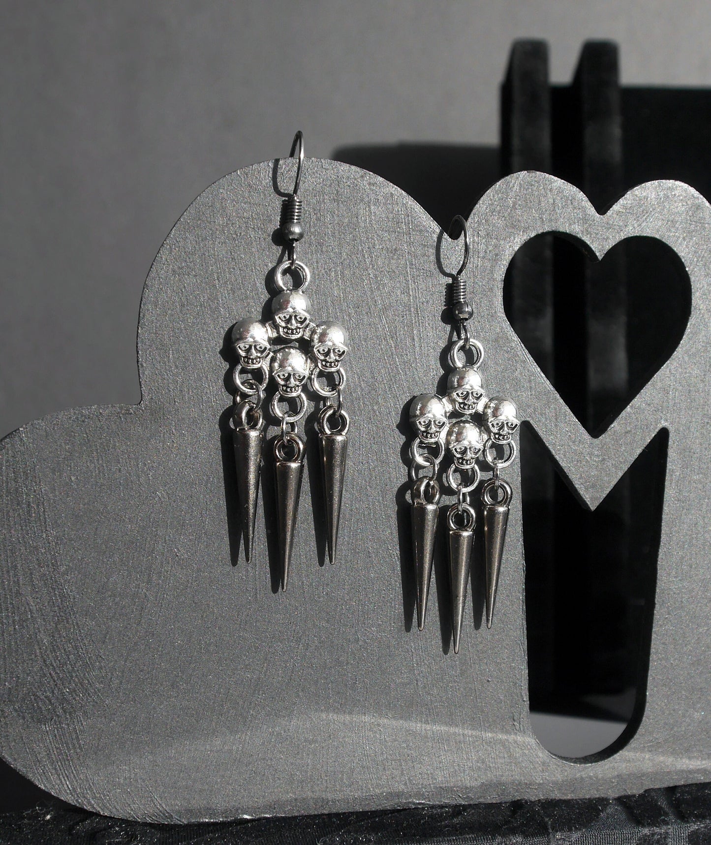 Skull and Spike Filigree Gothic Earrings (Ear Hook, Stud and Clip On)