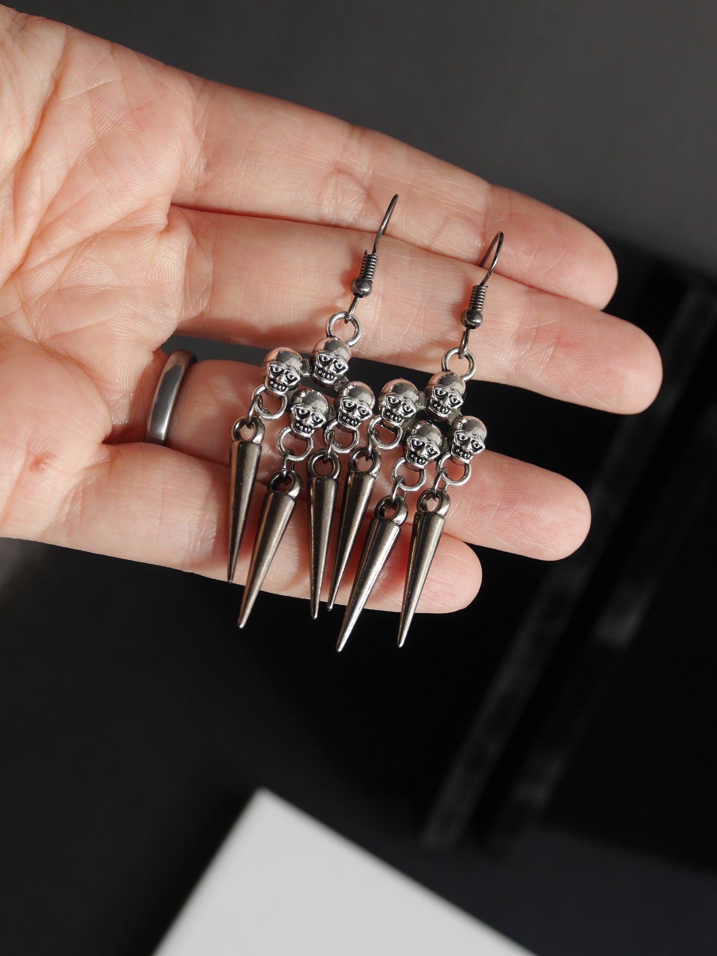 Skull and Spike Filigree Gothic Earrings (Ear Hook, Stud and Clip On)