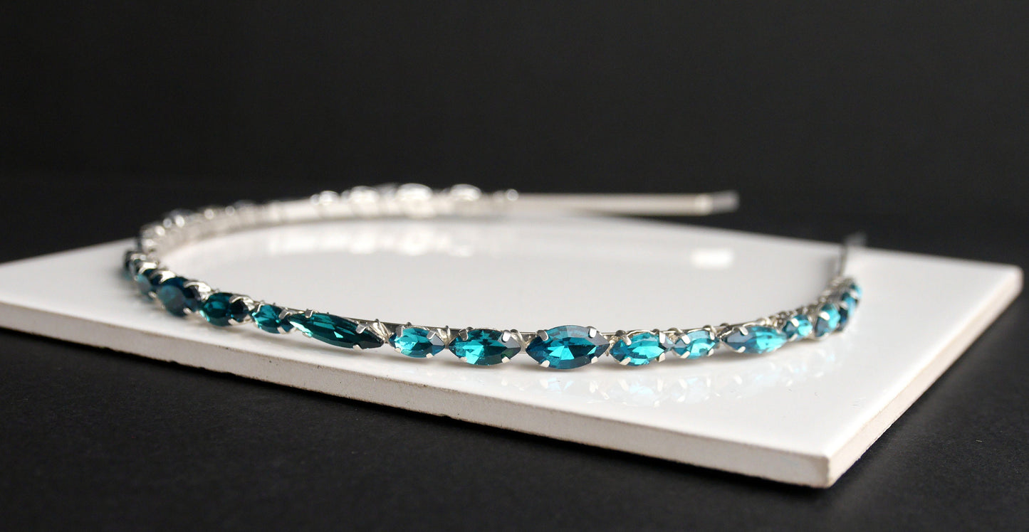 Teal Colour Diamante Prom Wedding Hair Tiara Accessory