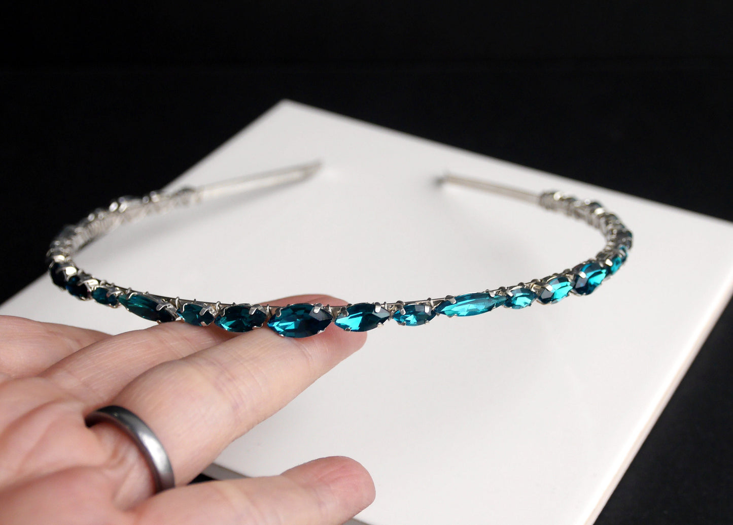 Teal Colour Diamante Prom Wedding Hair Tiara Accessory